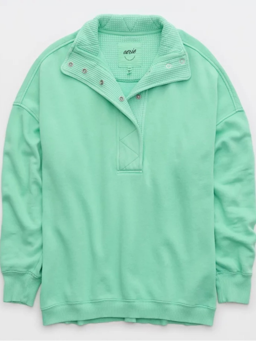 NWT Aerie Real Good Getaway Quarter Snap Oversized Sweatshirt Green XXL